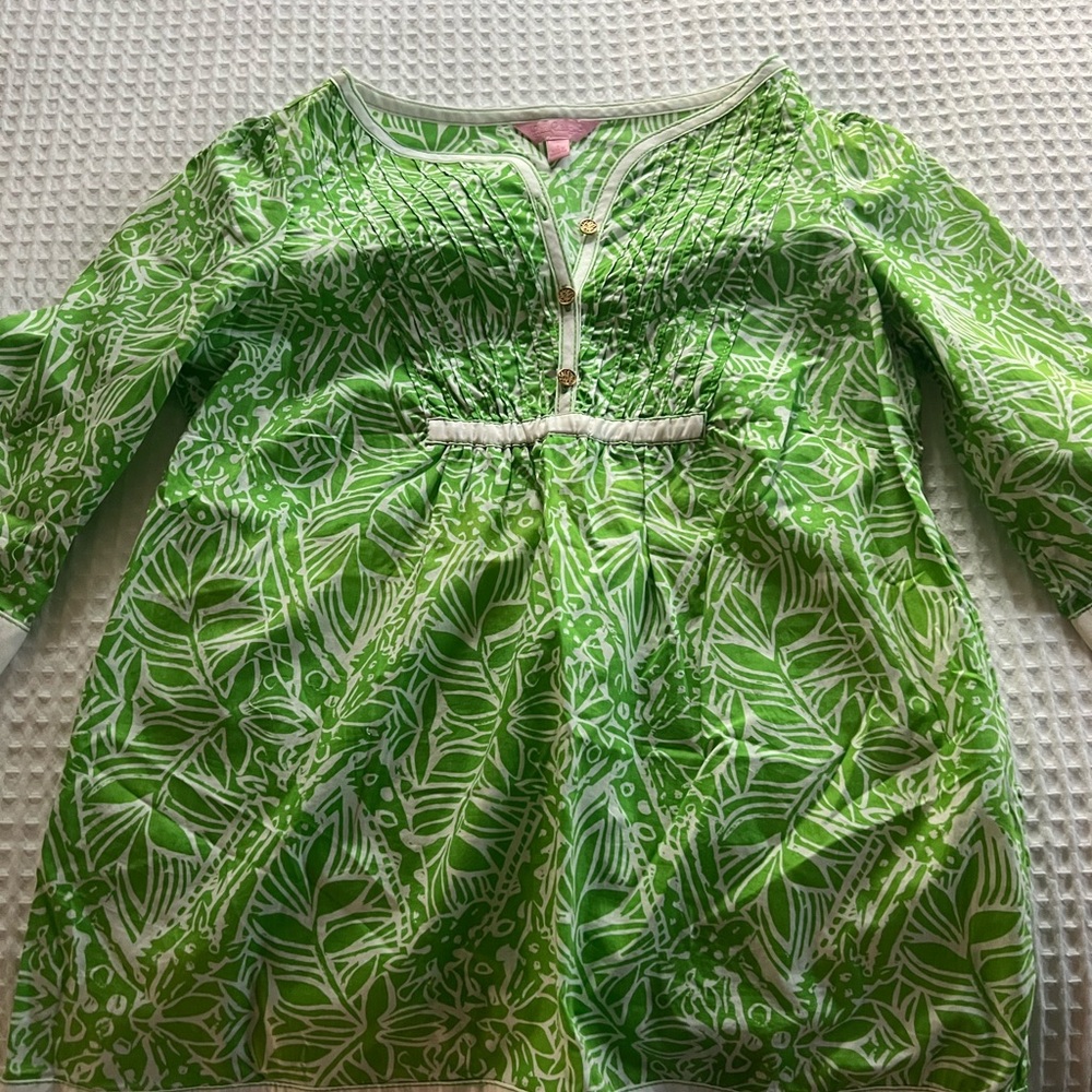 Green Leaf Print Tunic Top